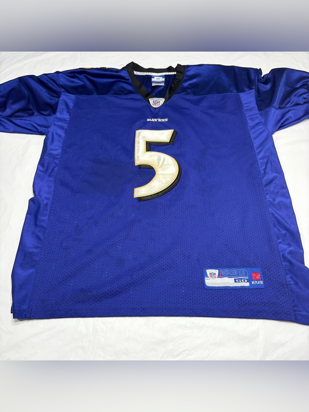 Joe Flacco Baltimore Ravens Reebok Football Jersey #5 Mens 50 XL Purple Stained